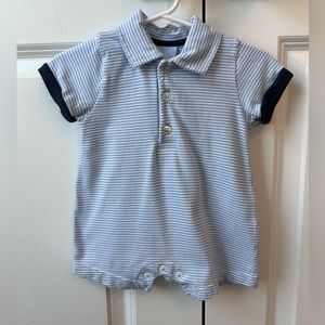 Bella Bliss Blue and White Striped Polo Romper (Size 3 Months)